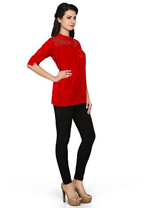 Embroidered Georgette Top in Red