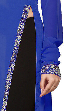 Embroidered Crepe Tunic in Royal Blue
