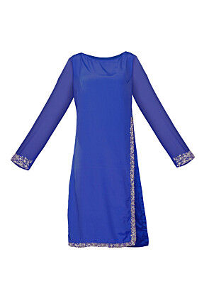 Embroidered Crepe Tunic in Royal Blue