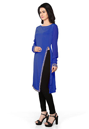 Embroidered Crepe Tunic in Royal Blue