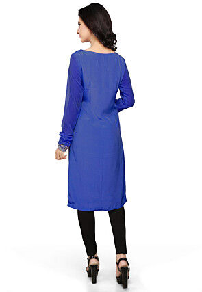 Embroidered Crepe Tunic in Royal Blue