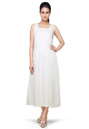 Pleated Georgette Maxi Dress In Off White