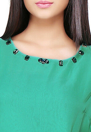 Cape Style Georgette Top In Teal Green