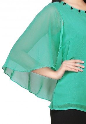 Cape Style Georgette Top In Teal Green