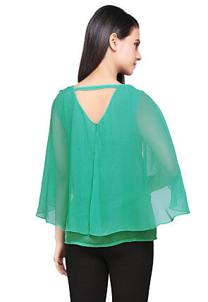 Cape Style Georgette Top In Teal Green