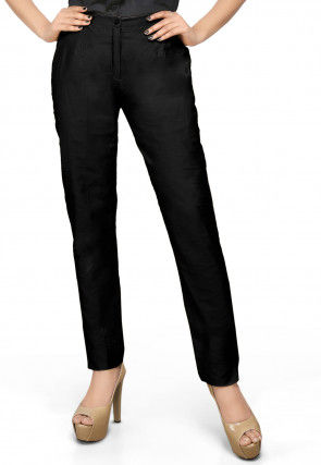 Cotton Silk Straight Pant in Black