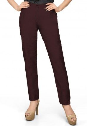 Cotton Silk Straight Pant in Wine