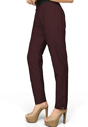 Cotton Silk Straight Pant in Wine