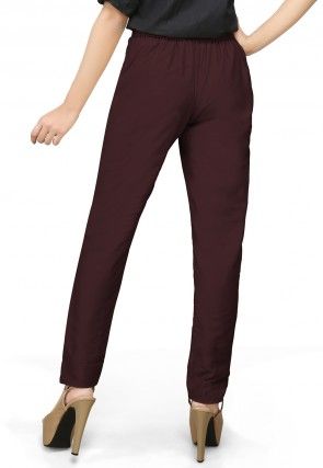 Cotton Silk Straight Pant in Wine