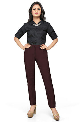 Cotton Silk Straight Pant in Wine