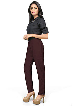 Cotton Silk Straight Pant in Wine