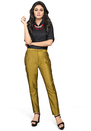 Art Silk Straight Pant in Olive Green