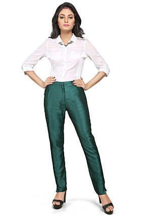 Art Silk Straight Pant in Teal Green