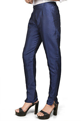 Art Dupion Silk Straight Pant in Navy Blue