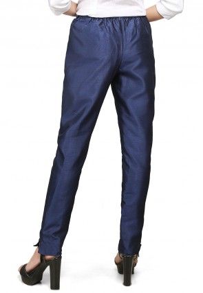 Art Dupion Silk Straight Pant in Navy Blue