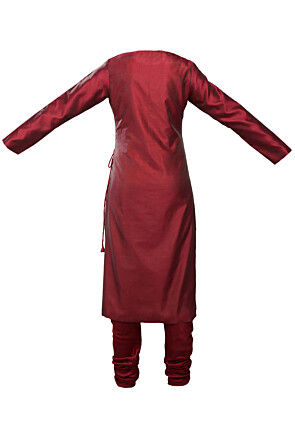 Printed Art Silk Straight Suit in Maroon