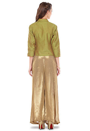 Embroidered Cotton Silk Jacket in Green