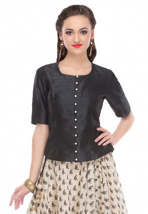 Plain Dupion Silk Top in Black