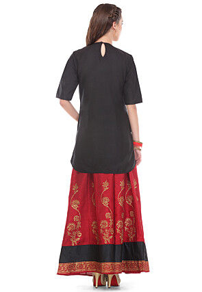 Hand Embroidered Cotton Silk Kurti in Black