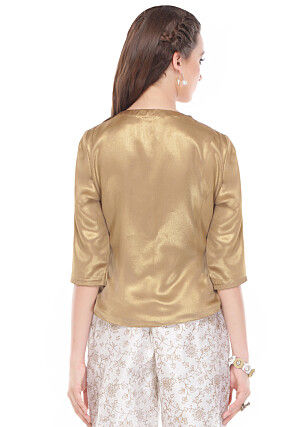 Plain Shimmer Georgette Top in Golden