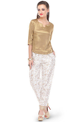 Plain Shimmer Georgette Top in Golden