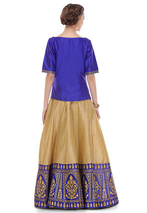 Embroidered Dupion Silk Top in Royal Blue