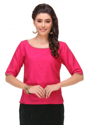 Plain Cotton Silk Top in Fuchsia