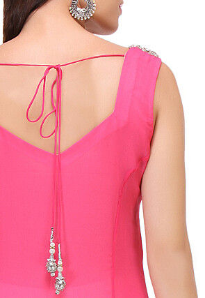 Plain Georgette Asymmetric Dress in Fuchsia