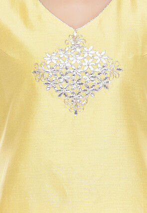 Embroidered Uppada Silk Kurti in Yellow