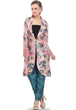 Plain Dupion Silk Pant in Teal Blue