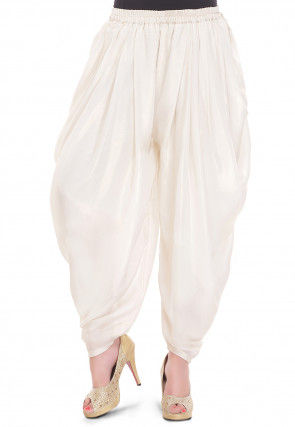 Plain Georgette Shimmer Elasticated Cowl Pant in Off White