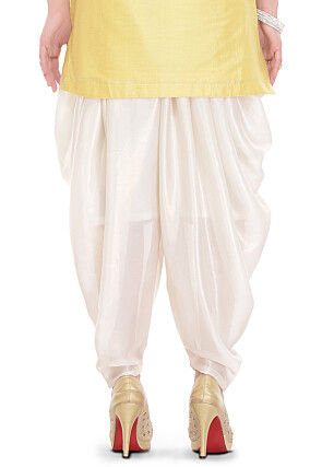 Plain Georgette Shimmer Elasticated Cowl Pant in Off White