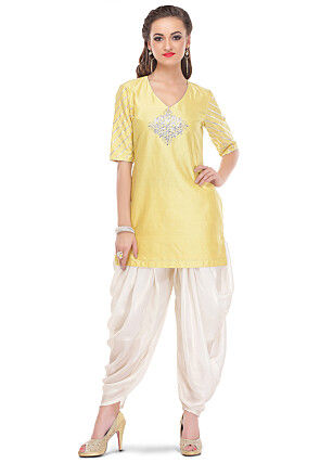 Plain Georgette Shimmer Elasticated Cowl Pant in Off White