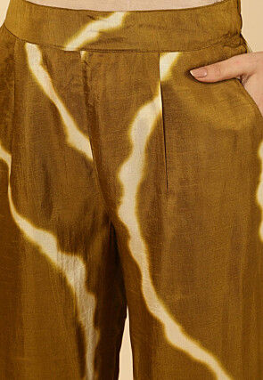 Tie Dye Printed Art Silk Co Ord Set in Dark Olive Green