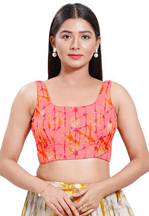 Tie Dye Printed Brocade Silk Blouse in Pink