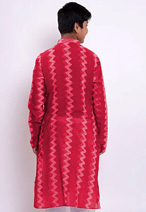 Tie Dye Printed Chanderi Cotton Kurta Set in Red