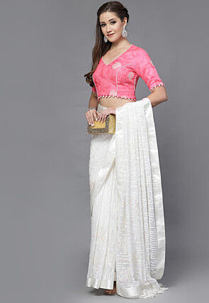 Tie Dye Printed Chanderi Cotton Back Cut Out Blouse in Pink