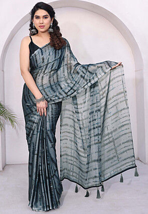 Tie Dye Printed Chiffon Saree in Grey