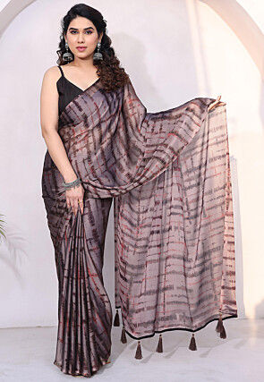 Tie Dye Printed Chiffon Saree in Old Rose