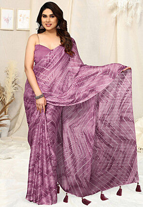 Tie Dye Printed Chiffon Saree in Purple
