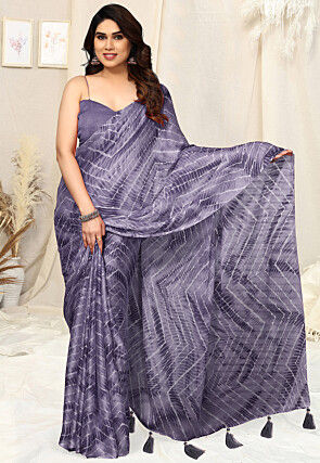 Tie Dye Printed Chiffon Saree in Purple