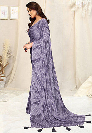 Tie Dye Printed Chiffon Saree in Purple