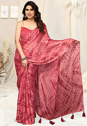 Tie Dye Printed Chiffon Saree in Red