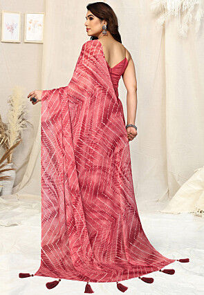 Tie Dye Printed Chiffon Saree in Red