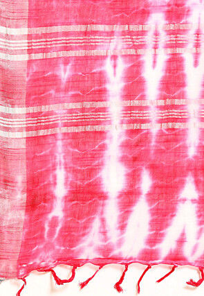 Tie Dye Printed Cotton Linen Saree in Pink