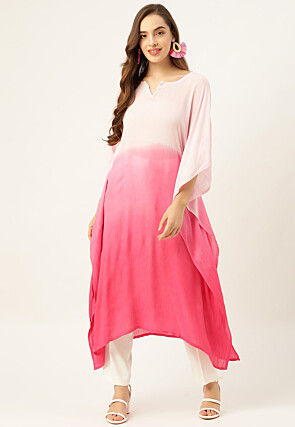Tie Dye Printed Crepe Kaftan in Ombre Pink