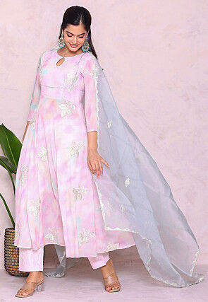 Tie Dye Printed Georgette A Line Suit in Multicolor