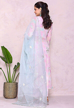 Tie Dye Printed Georgette A Line Suit in Multicolor