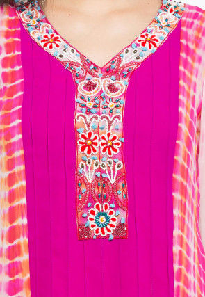 Tie Dye Printed Georgette Anarkali Kurta in Fuchsia