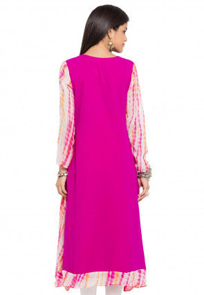 Tie Dye Printed Georgette Anarkali Kurta in Fuchsia